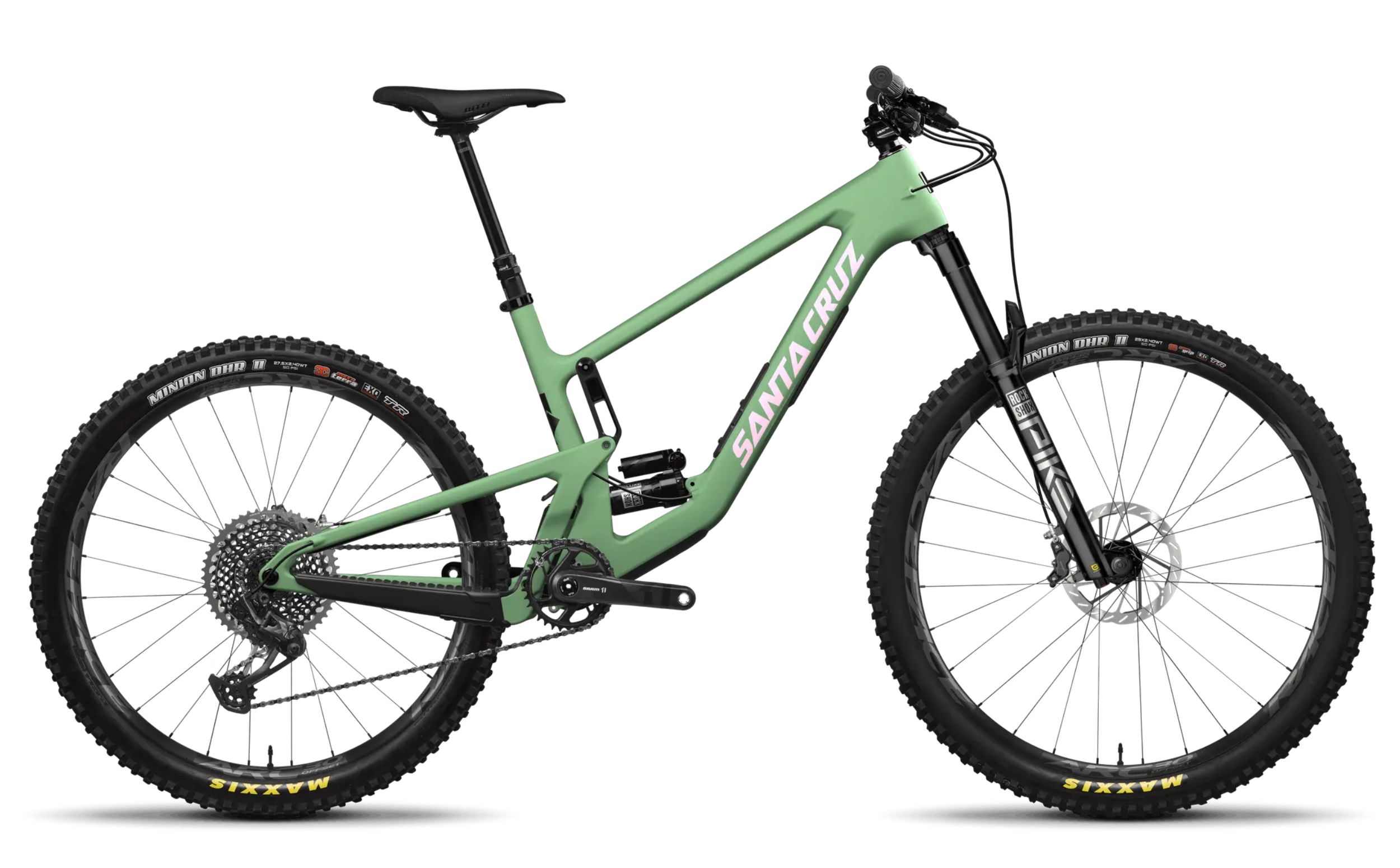 Santa Cruz 5010 Carbon CC X01 AXS in Matte Spumoni Green, rechte Seitenansicht.