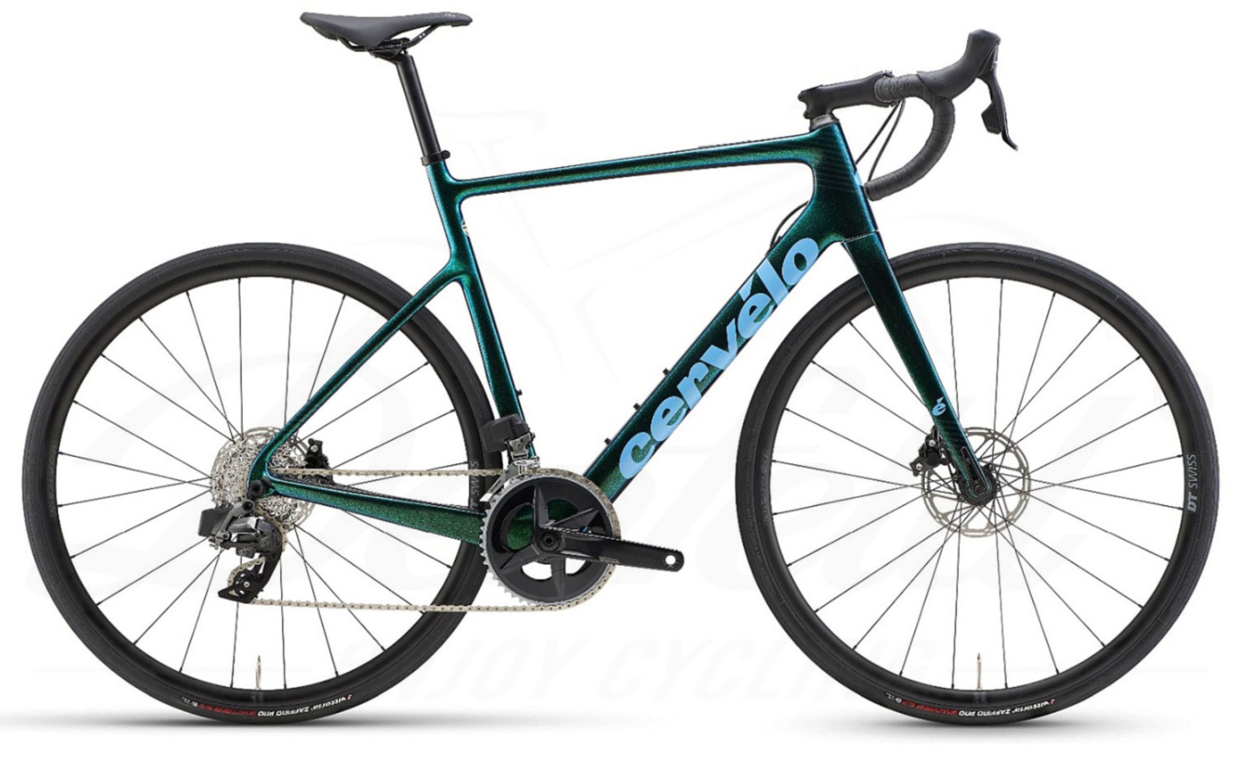 Cervélo Caledonia Rival eTap AXS grün mit blauer Schrift Seitenansicht rechts