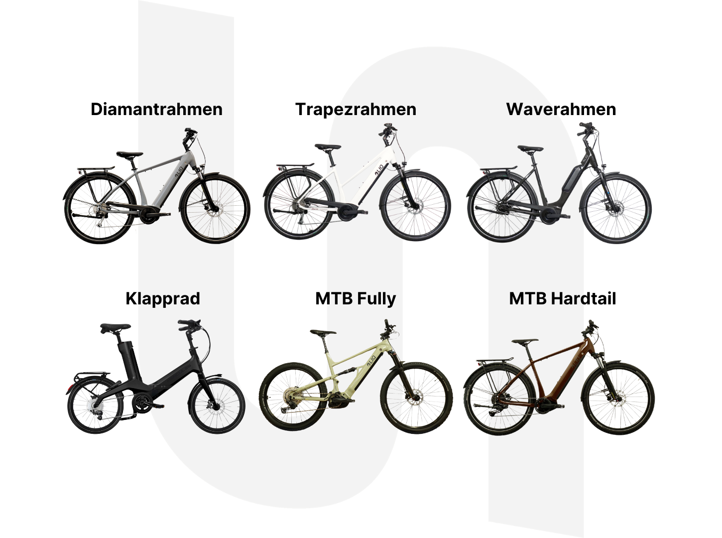 Übersicht sechs verschiedener EBike Rahmenformen