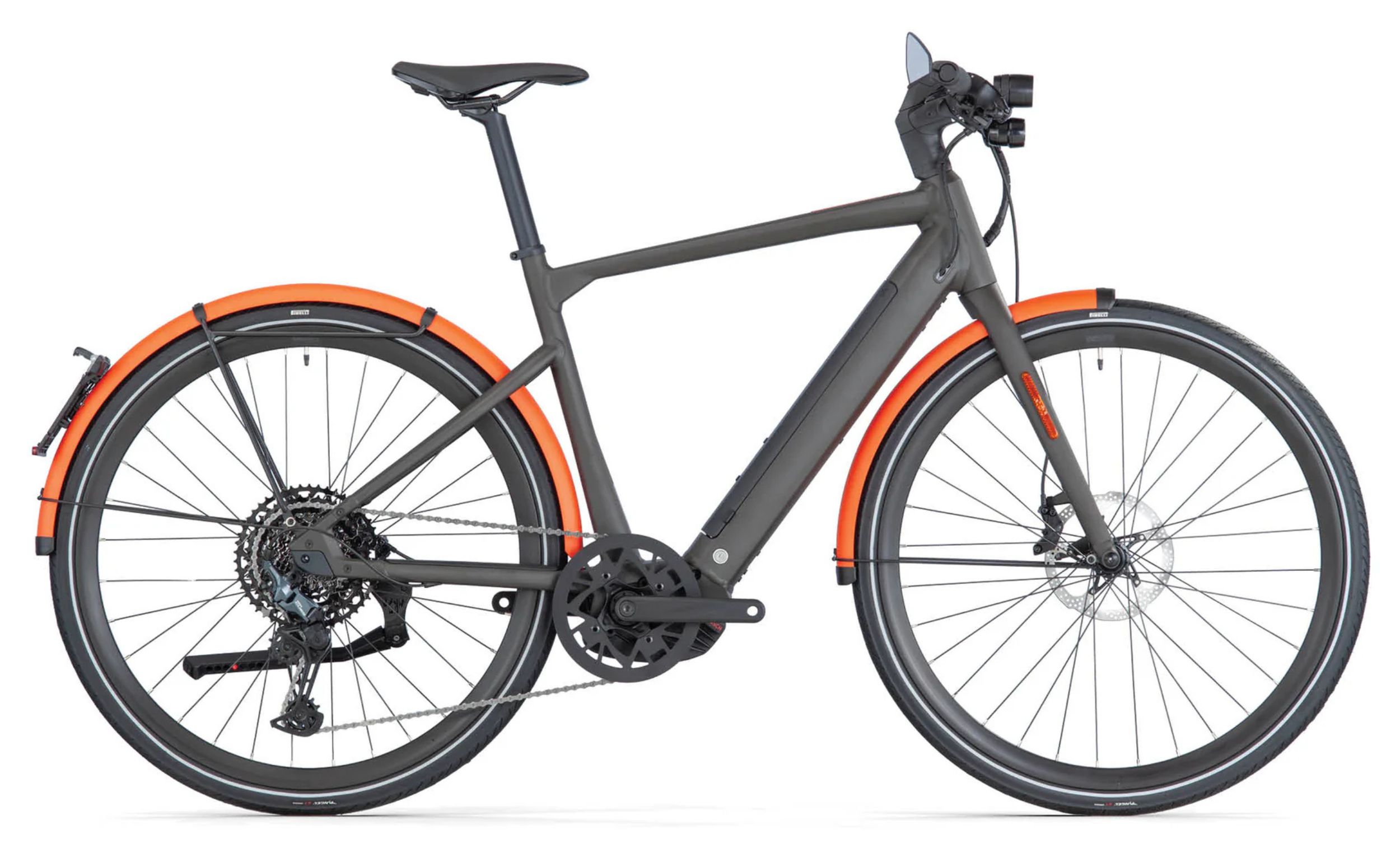 BMC 257 AMP AL Speed ONE Performance Line Speed 45 km/h 625Wh BMC 257 AMP AL Speed One Diamant anthrazit mit orangenen Schutzblechen Seitenansicht rechts