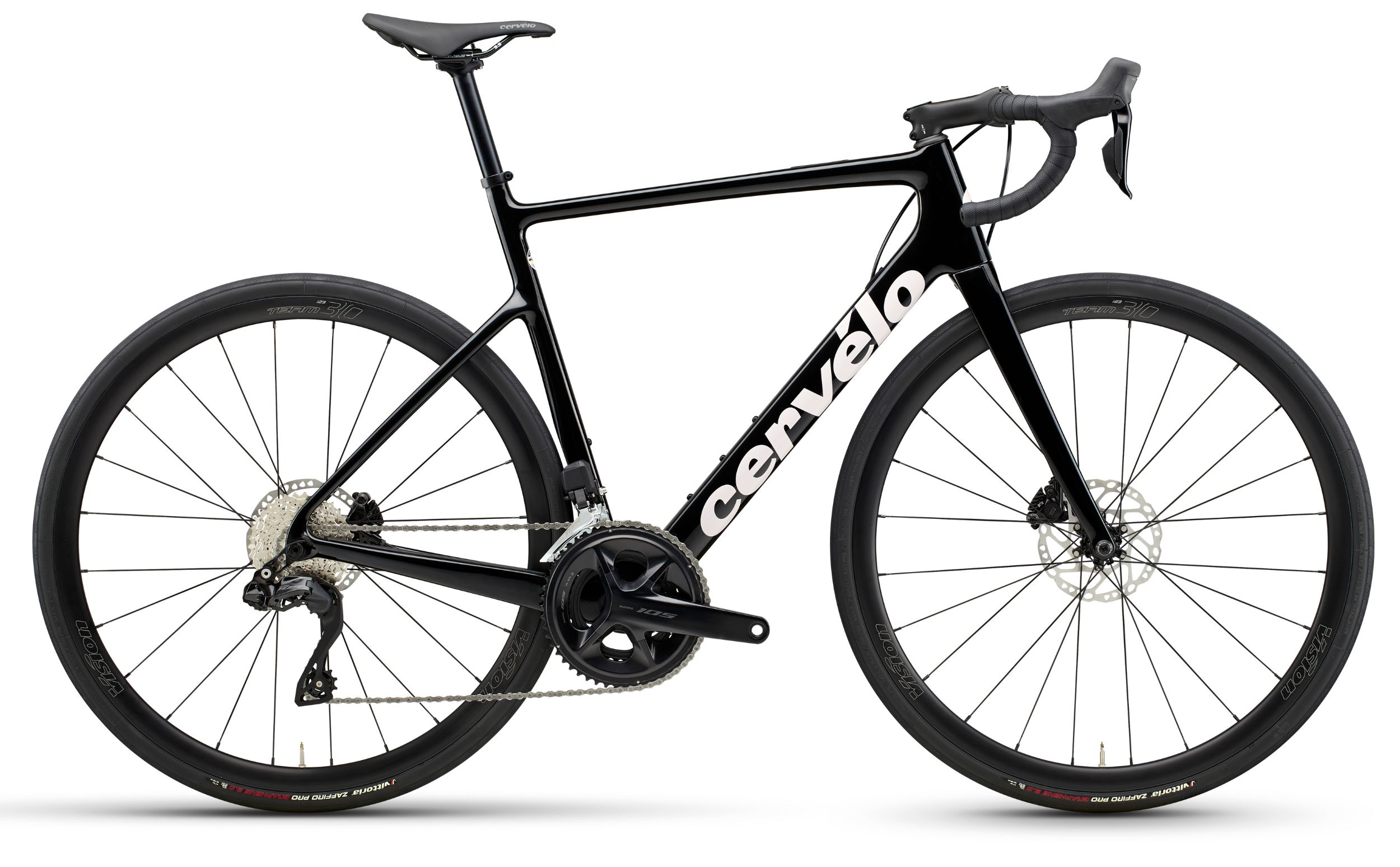 Cervélo Caledonia Shimano 105 Di2 elektron.Schaltung Cervélo Caledonia 105 Di2 schwarz mit weißer Schrift Seitenansicht rechts
